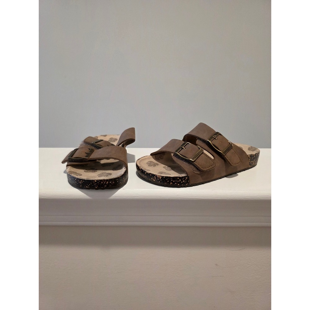 Kid's sz 13 Brown Double Strap Buckle Slide Sandals Cork Style Footbed Granola